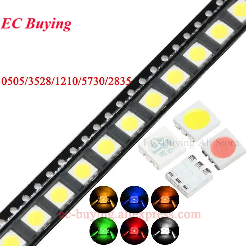 100Pcs 0505/3528/1210/5730/2835 SMD LED Warm White Red Blue Yellow Green Orange Pin Purple RGB High Light Emitting Diode DIY Kit