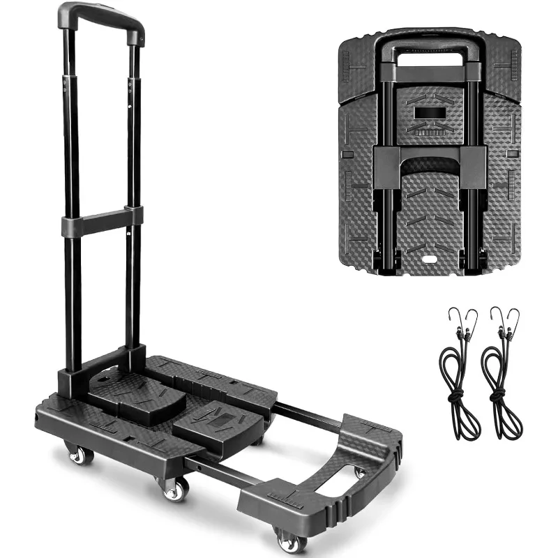 

Folding Hand Truck, 650 LB Heavy Duty Luggage Cart,Portable 6 Wheels Collapsible Dolly Platform Cart with 2 Elastic Ropes