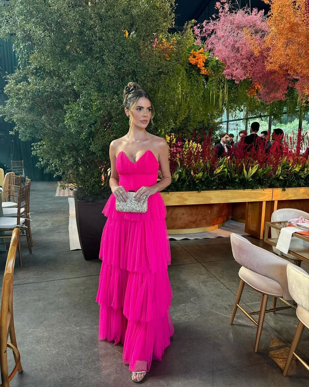 Msikoods Exquisite Fuchsia Woman Prom Dresses Tiered Tulle Customized Engagement Evening Dresses Guest Wedding Party Dress Gala