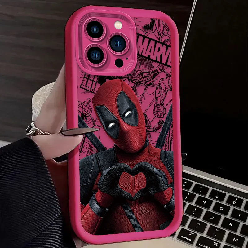 Heart Marvel Deadpool Phone Case for iPhone 16 15 14 13 12 11 Pro Max XS X XR 8 7 6S Plus SE 2020 Shockproof Soft Silicone Cover