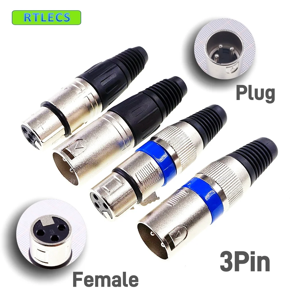 2/5 Pcs XLR Connector Panel Mount Socket Female / Male Plug 3 5 Pin Circular Gold Plate Vertical Straight TH PCB Right Angle