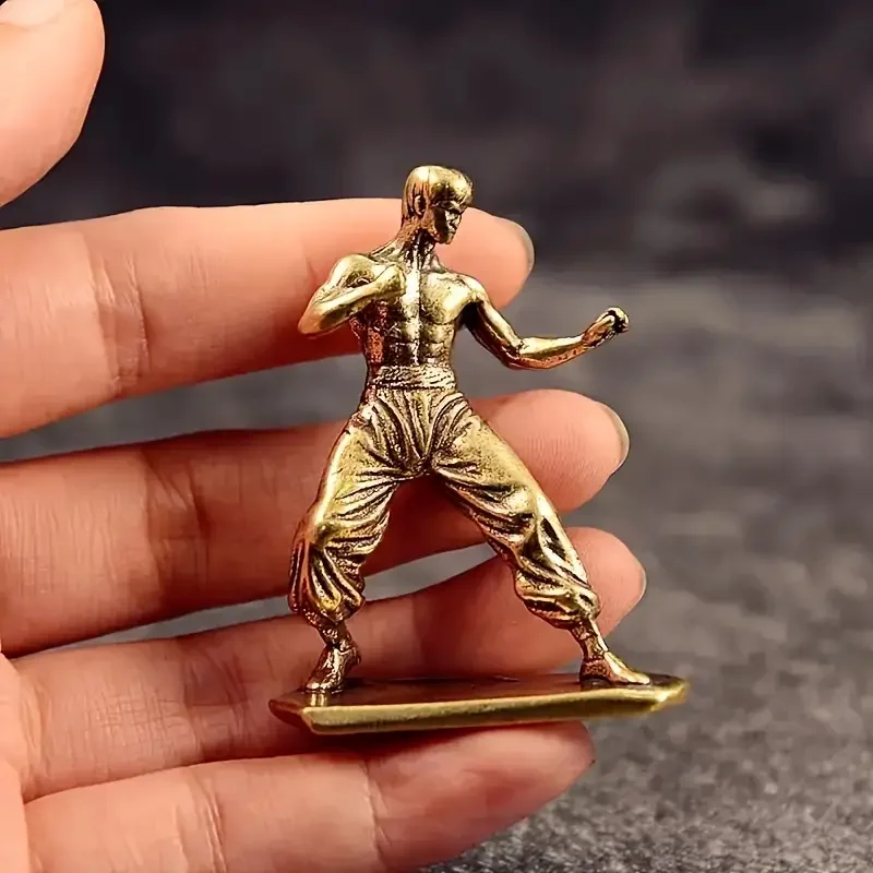 Brass Kung Fu Martial Artist Statue, Multi-Functional Room Decor, Movie Themed Collection Indoor Scene Decoration for Christmas