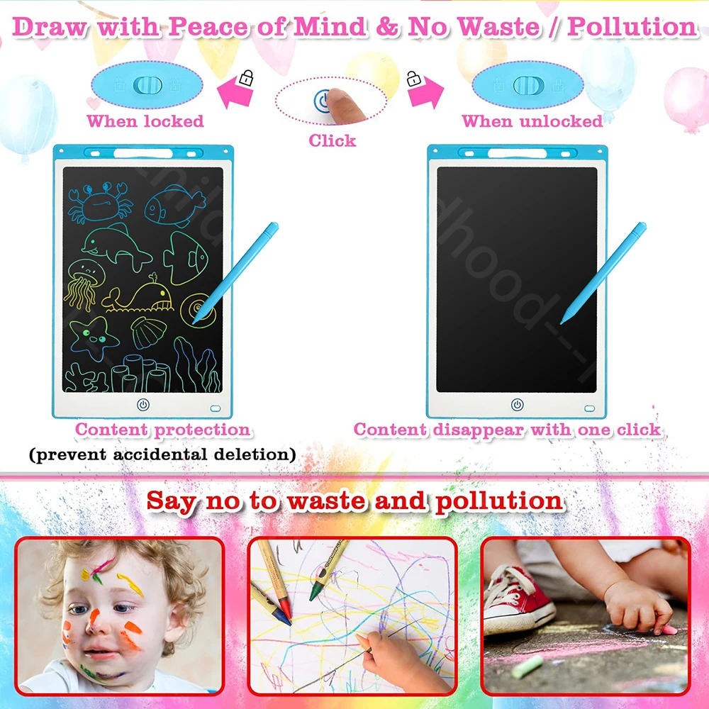 แท็บเล็ตวาดรูป LCD ขนาด 8.5 นิ้ว / 10 นิ้ว / 12 นิ้ว สำหรับเด็ก ของเล่นเสริมพัฒนาการแบบมอนเตสซอรี่ กระดานวาดภาพวิเศษ ของขวัญวันเกิด/คริสต์มาส