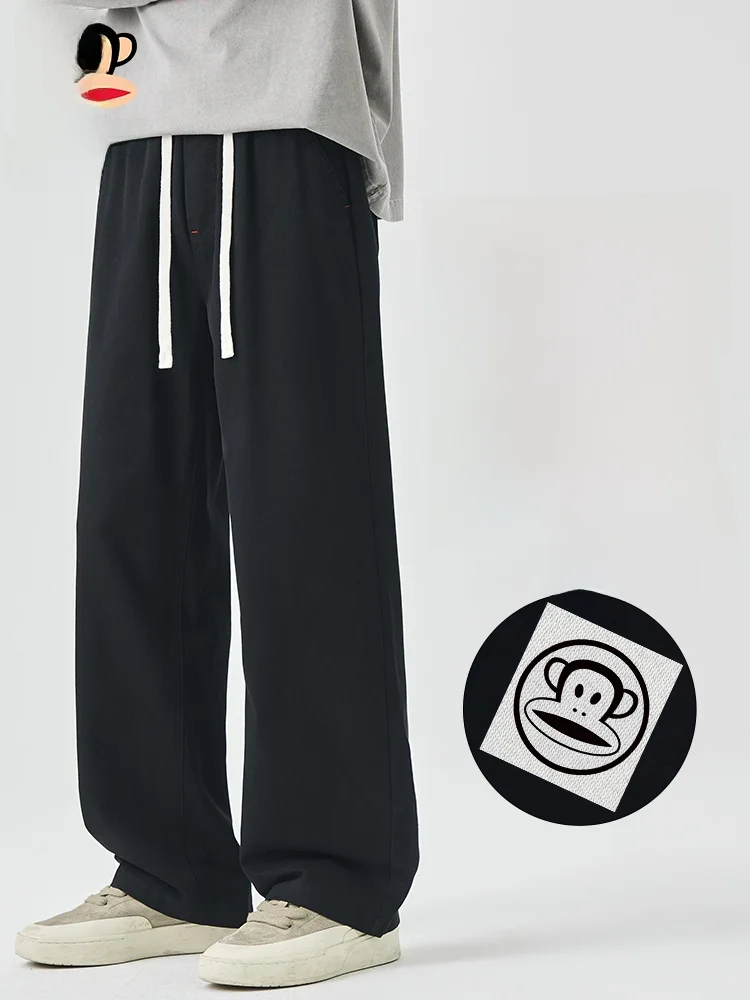 

PaulFrank Bla Loose Wide Leg Casual Pants for Men Spring New Sle Pure Color Drapey Comfortable Retro Sle Straight Tube