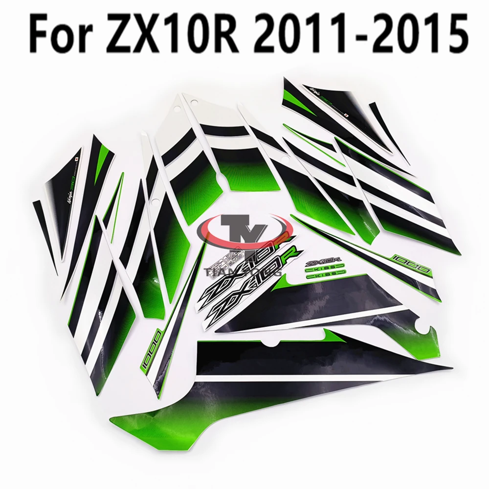 For ZX10R ZX 10R 2011-2012-2013-2014-2015 Silkscreen Applique High Quality Sticker Full Kit Green Black White Gradient Prints