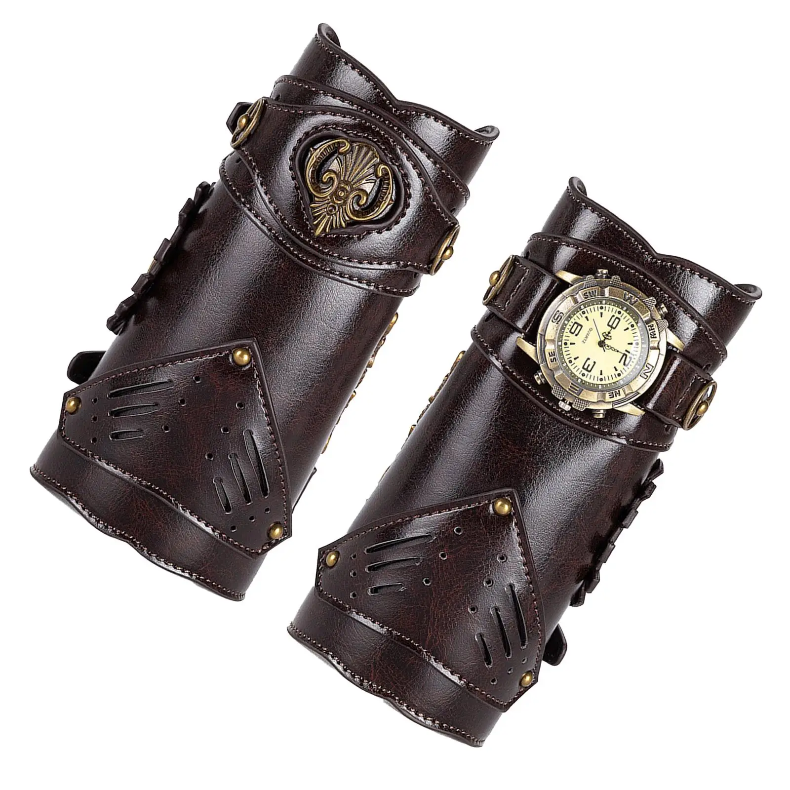 Brazaletes medievales de cuero PU para mascarada, accesorios de muñeca Steampunk, Cosplay de Halloween, actuación en escenario