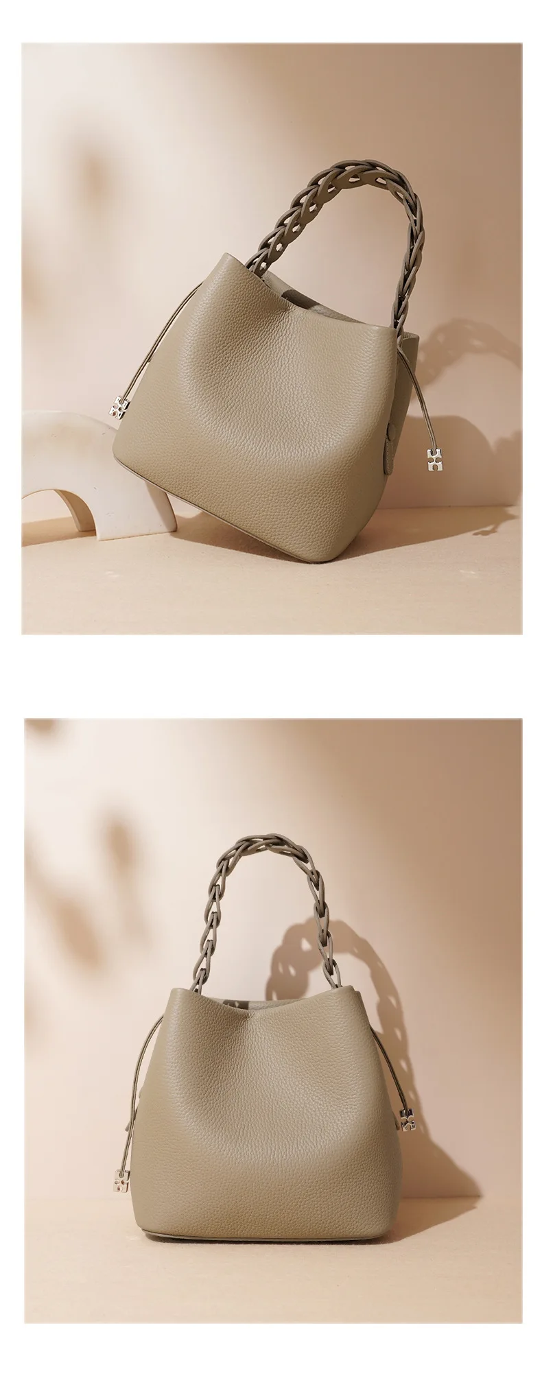Damen Bucket Bag aus 100% Echtleder, Crossbody Schultertasche, Modische Designer-Shopper-Tasche, Trendige Marken-Handtasche – Detail 3