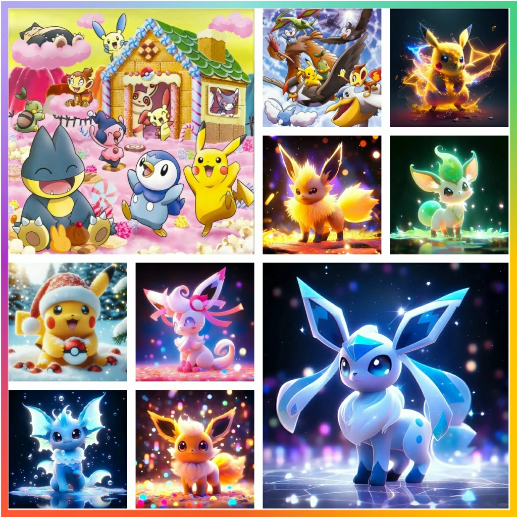 

Pokemon Pikachu Cute Cartoon Eevee Diamond Painting Mosaic Embroidery Cross Stitch 5D DIY Art House Decoration Novelty Gift
