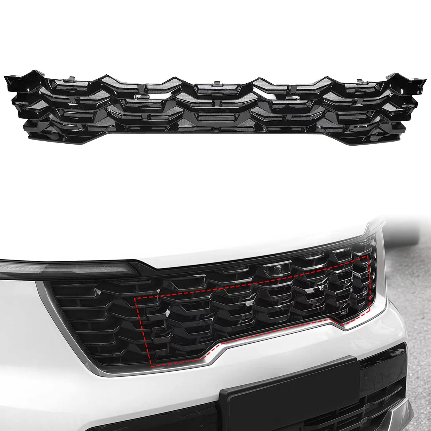 For Kia Sorento 2024 2025 Car Accessories Front Bumper Grille Anti Insect Net Frame ABS Glossy Black 1pcs