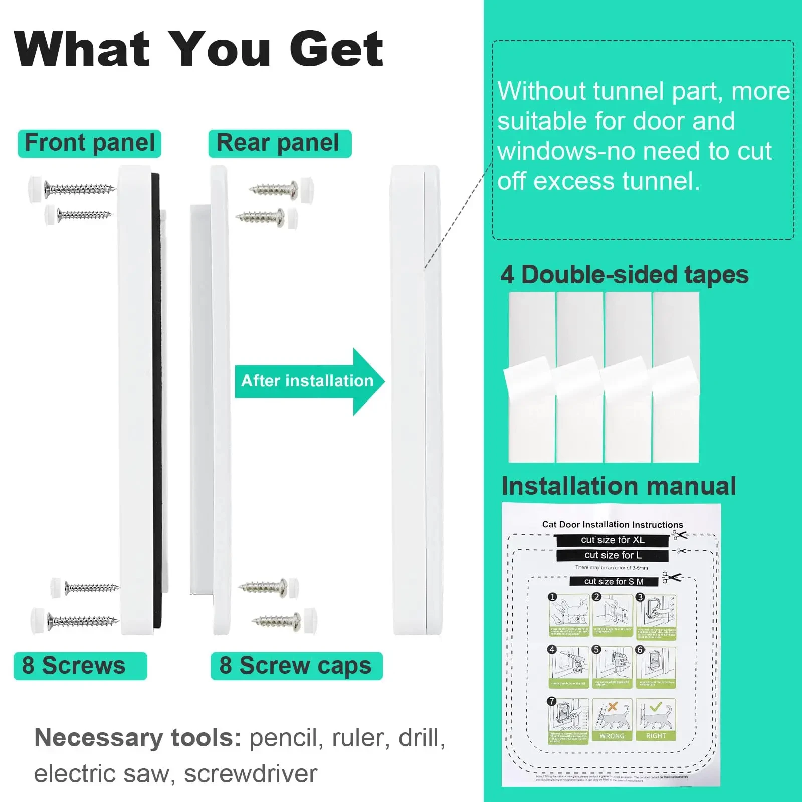 Weather Proof Cat Door 4 Way Locking for Cat up to 20 lbs for Interior Doors, Cabinet, Garage Doors 4 Sizes Pet Door