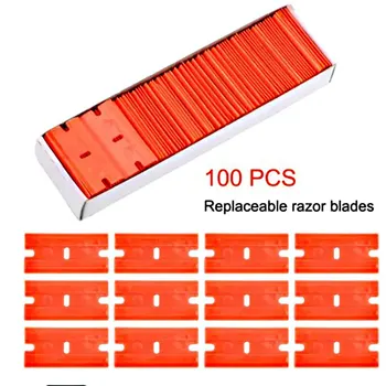 100 조각 2 개의 절단 플라스틱 면도기 블레이드 라벨 깨끗한 면도기 접착제 리무버 창 유리 깨끗한 스크레이퍼 자동차 포장 스티커 스퀴지 