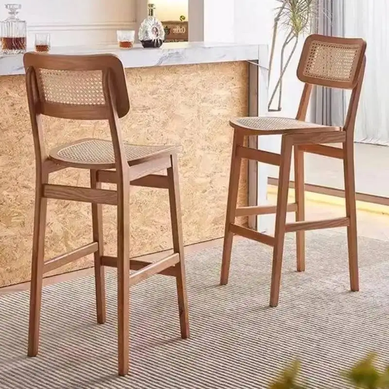 

Nordic Soild Wooden Bar Chairs Retro Woven Relaxing Comfortable Bar Chairs Ergonomic Backrest Restaurante Muebles Home Furniture
