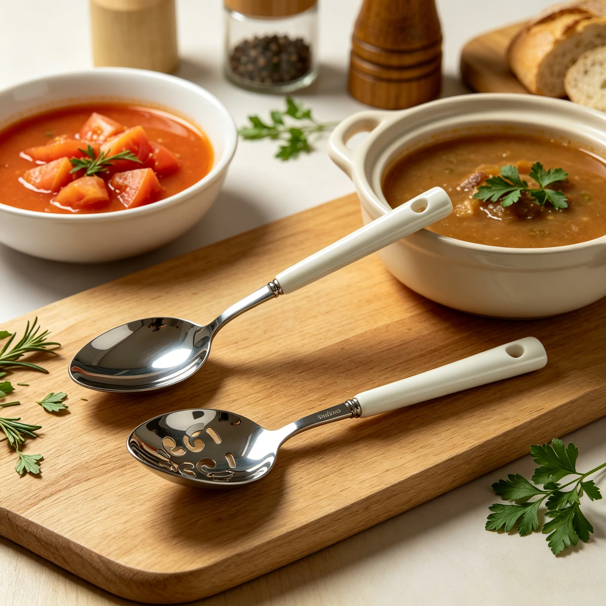 

New Stainless Steel Long-Handled Ceramic Soup Spoon Thickened Large Household Kitchen Ladle with Hollow Filter Design