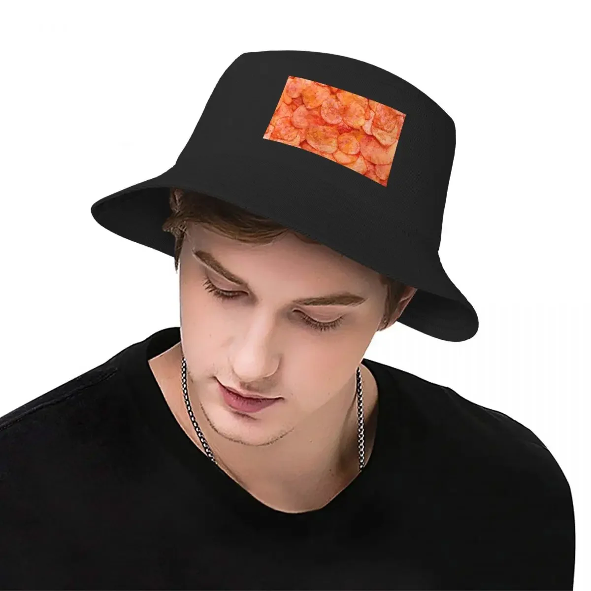 Ketchup Potato Chips Snack Food Photo Pattern Bucket Hat Ball Cap Bobble Hat birthday Men Women's