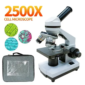40X-2500X LED Biological Compound Microscope with Microscope Slides Phone Adapt for Kids Students School Lab Home Education