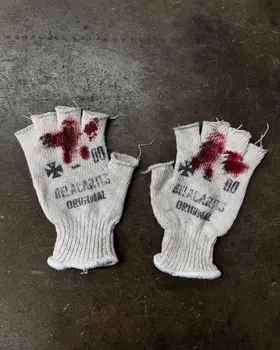 原宿哥德蘿莉男士冬季手套 可愛龐克Emo印花 卡哇伊軍裝2000年代復古時尚Y2K配件假髮 10 最佳銷售 千禧年手套 - №3