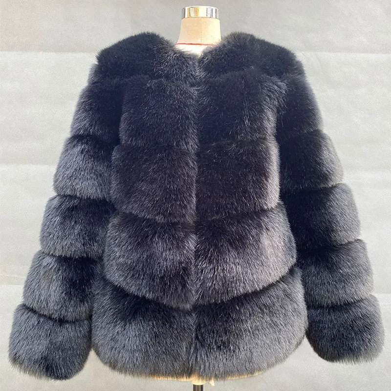 Streetwear Autumn Winter Women's Coat Faux Fur Thick Warm New Splicing Imitation Fox Hair Temperament Commuting Women's Clothing