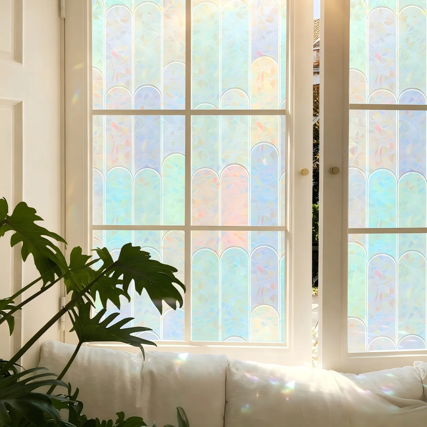 Macaron Rainbow Stained Window Privacy Film Static Cling Non Adhesive Anti See Through UV Heat Block Decor Glass Tint for Home