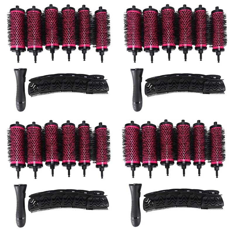 

24Pcs 3 Sizes Detachable Handle Hair Roller Brush With Positioning Clips Aluminum Ceramic Barrel Curler Comb Hairdresser