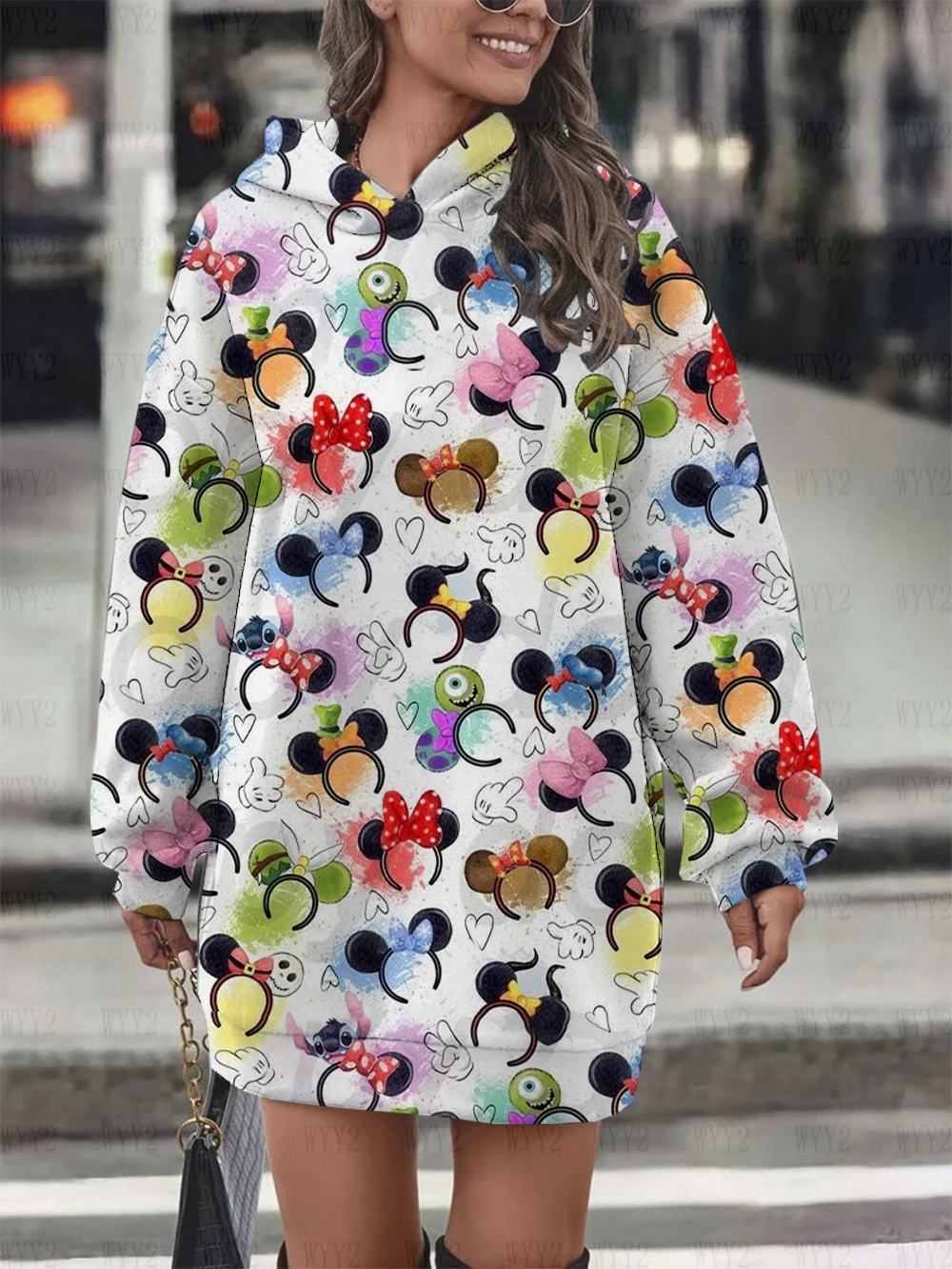 New Women\'s Christmas Series Hoodie Dress Disney Mickey Minnie Print Casual Autumn and Winter Fashionable Comfortable Sweatshirt