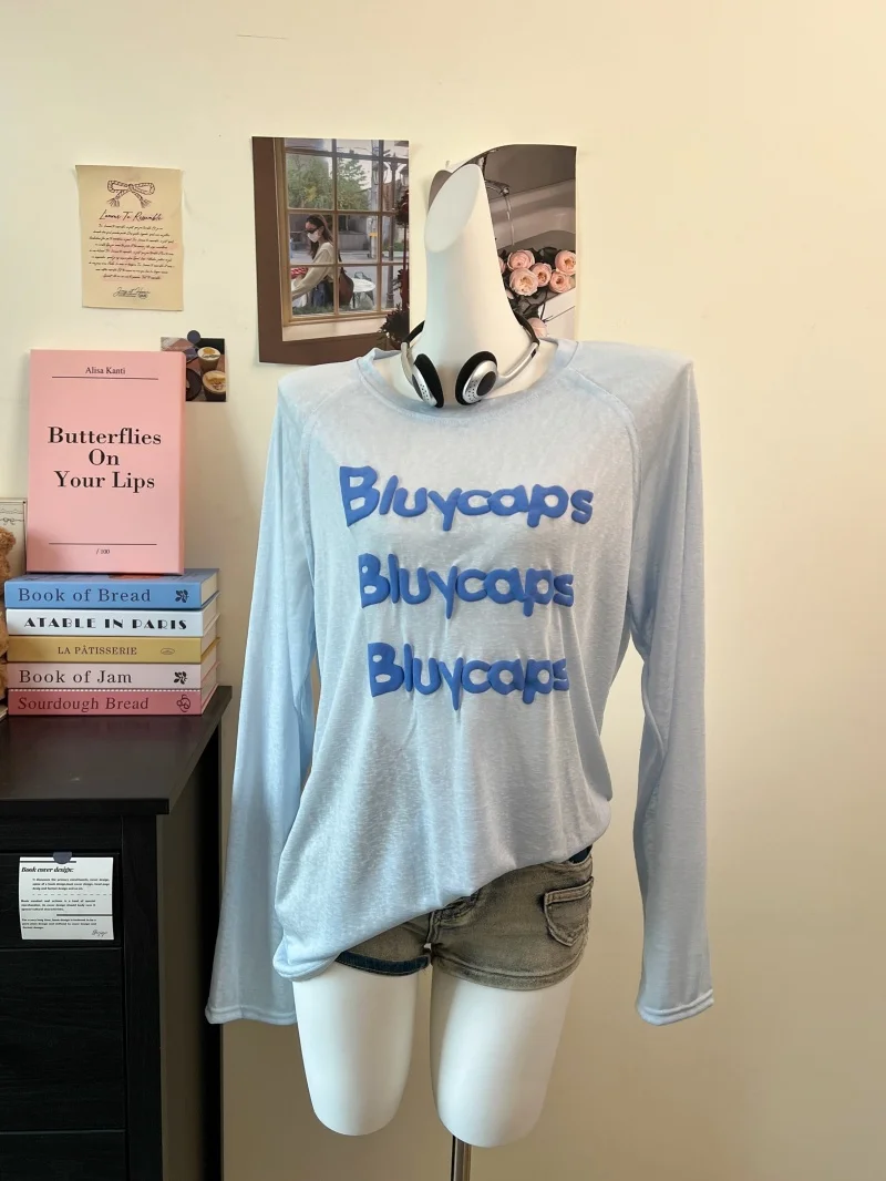 Vestibilità ampia Estate New Lazy Sle Stampato Sottile Lungo Sve Protezione solare da donna irt Coreano Sle rotondo Ne T-shirt di media lunghezza