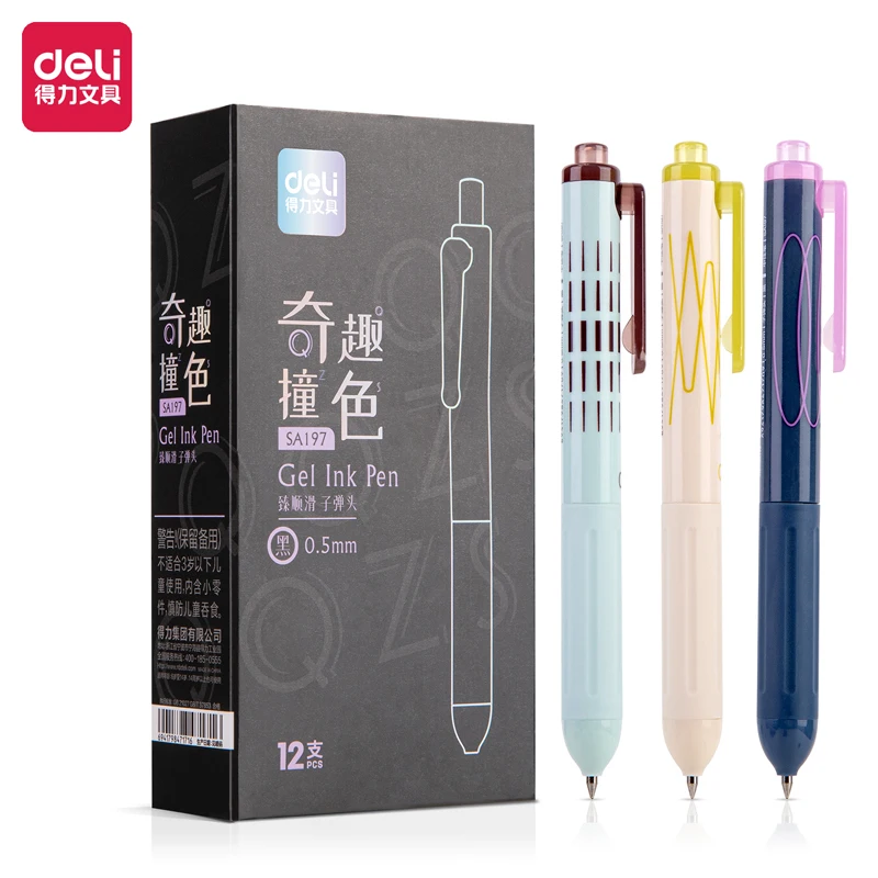 

3Pcs DELI SA197 Press Student Neutral Pen 0.5mm Black Ink Supplies School Office Stationery