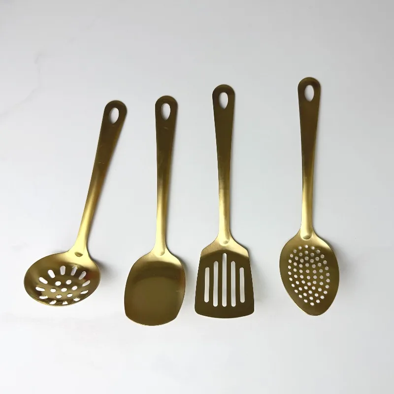 Gold Cooking Utensils,Titanium Gold Plating Stainless Steel Kitchen Utensils Spatulas Slotted Turner，Ladle,Cooking Spoons