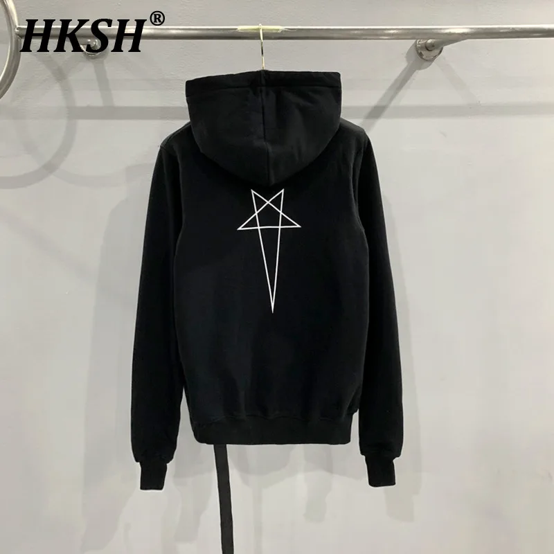 HKSH Spring Autumn New Men's Tide Punk Dark Hoodies Zipper Jacket RO Brush Plush Star Print Long Sleeve Hooded Sweatshirt HK2030