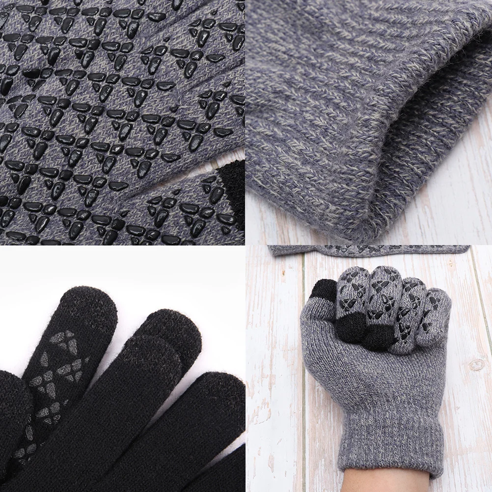 

2Pairs Thick Knitted Gloves Touchscreen Warm Winter Outdoor Anti-Slip Gloves Windproof for Men Women Black Grey