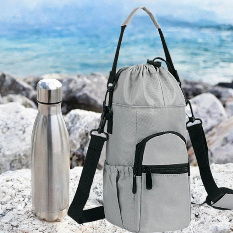 Water Bottle Carrier Insulated Water Bottle Pouch Sleeve with Shoulder Strap Phone Pocket Sling Bag for Sports Oxford