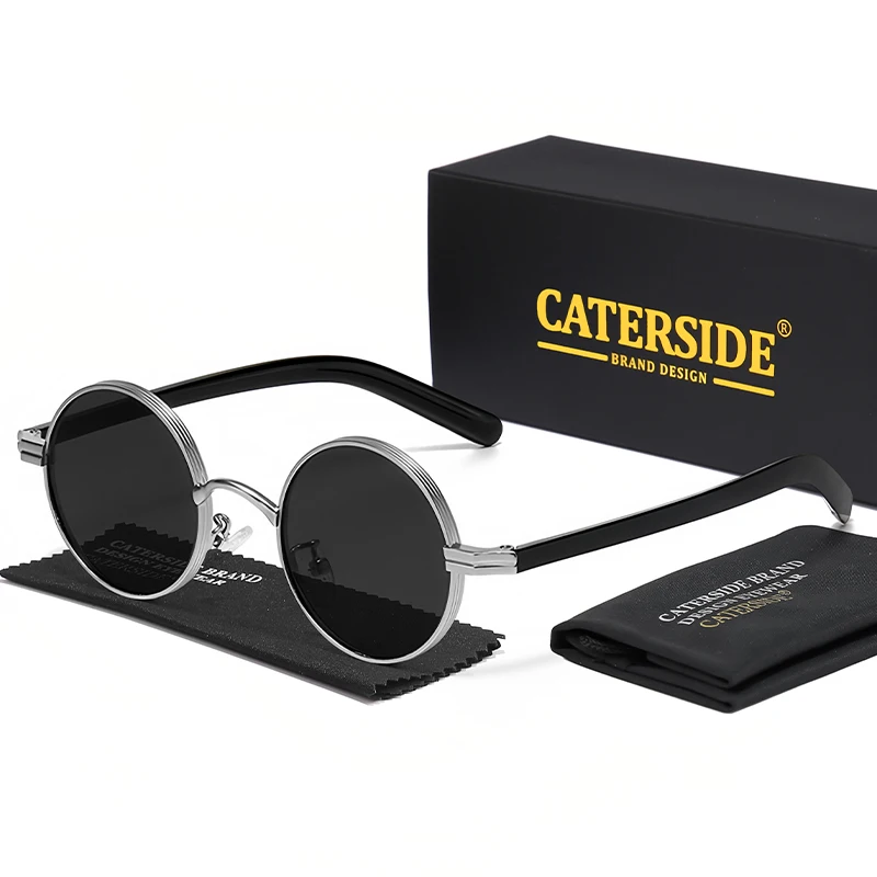 CATERSIDE Vintage Herren Sonnenbrille Hip-Hop-Stil Runde Metallrahmen Sonnenbrille Damen Reise Outdoor Brille UV400 – Detail 9