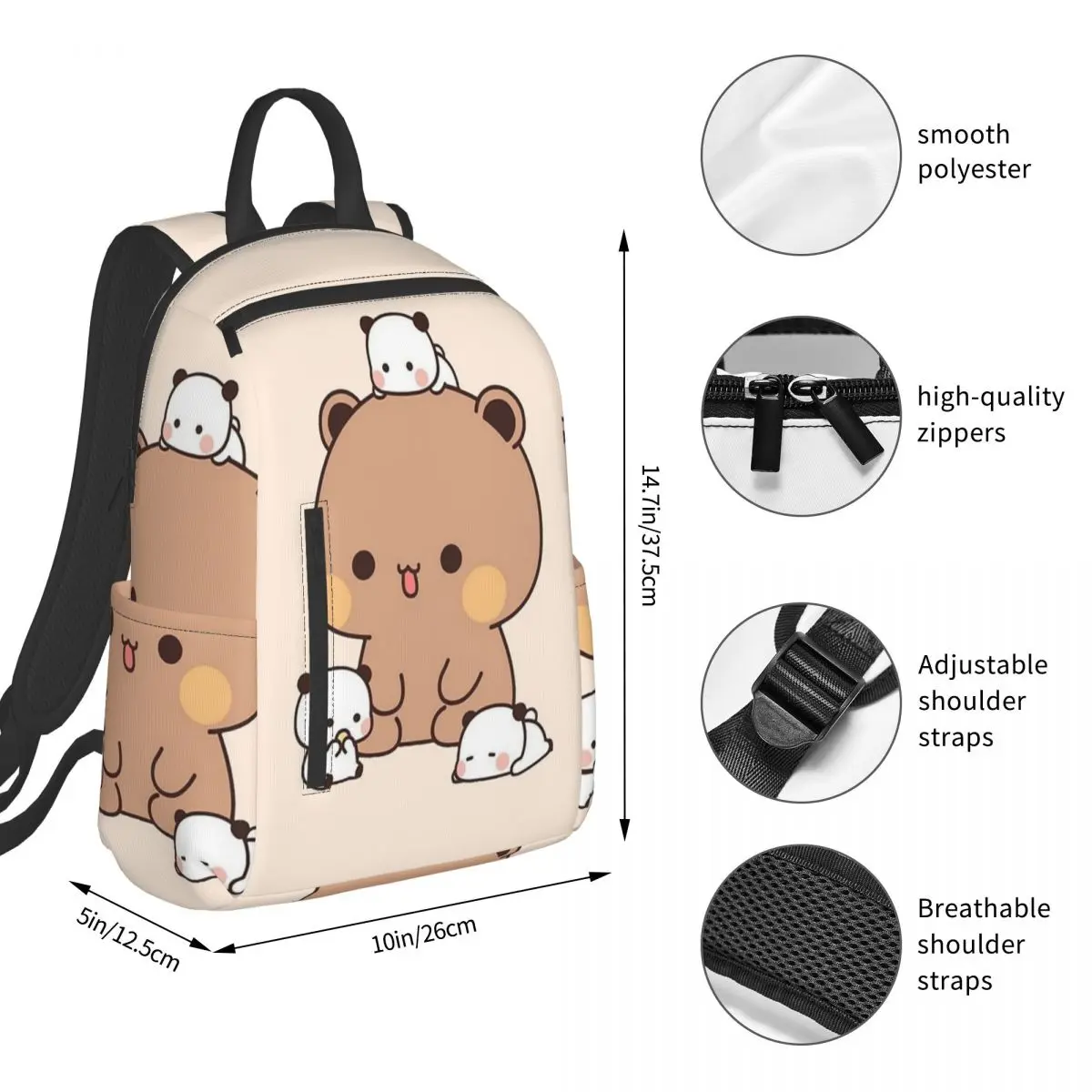Panda Brownie Bear Mochi Cats  Backpack Student BookBag Boys Girls School Bag Computer Shoulder Bags Men Women