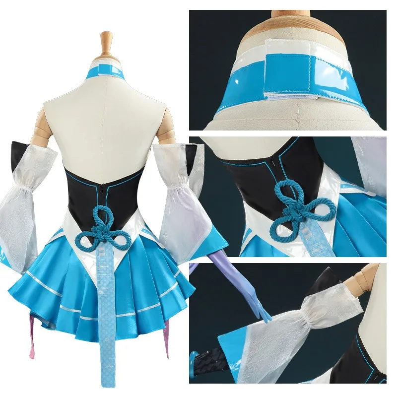 لعبة ناراكا: زي كوريمي التنكري من Bladepoint، تنورة بيضاء وزرقاء مع إكسسوارات، مجموعة كاملة من أزياء لعب الأدوار للنساء