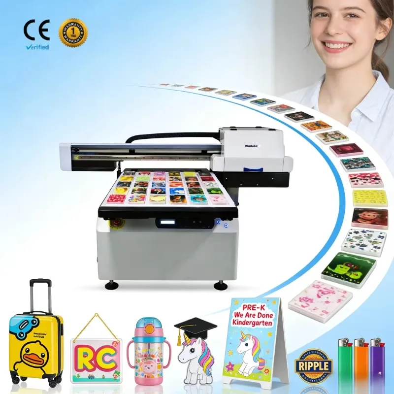 60*90 cm A1 6090 Pro UV Inkjet Flatbed Printer with XP600 Print Head High-Speed Good Quality Imported