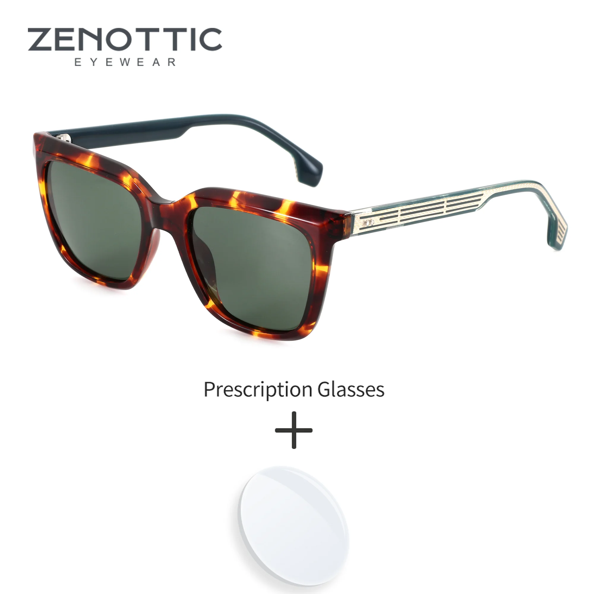 

ZENOTTIC Retro Polarized Prescription Sunglasses Men Classic Square Frame UV400 Protection Fashion Outdoor Driving Shades