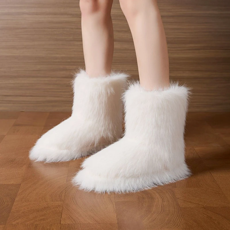 Winter Flauschige Stiefeletten Weibliche Casual Plattform frauen Schuhe Plüsch Luxus Designer Indoor Outdoor Fuzzy Pelz Schnee Booties Trend – Detail 3