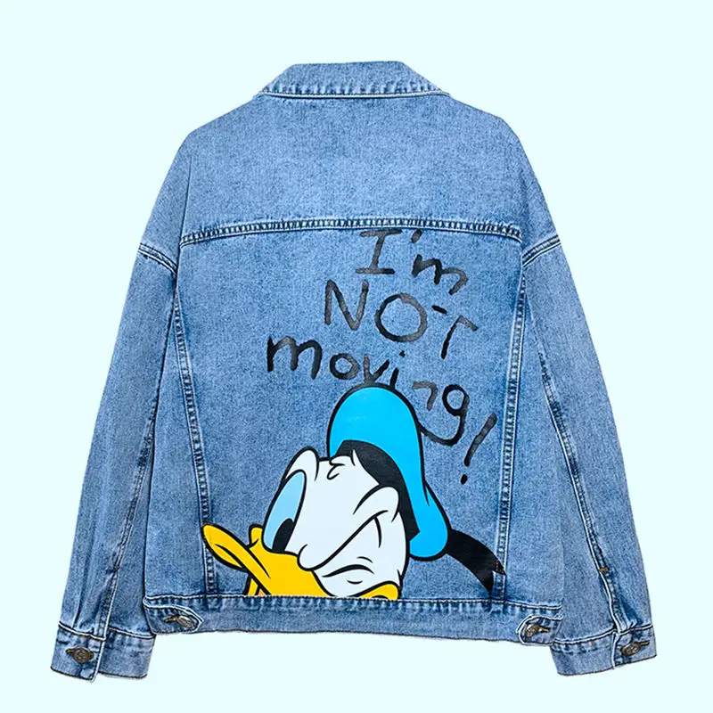 سترة ديزني دونالد داك مقاس كبير من قماش الدنيم للنساء، سترة كاجوال فضفاضة مطبوعة برسوم كارتونية، هدية للعطلات