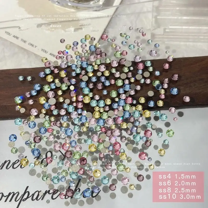 100PCS Sparkle Glitter Colorful Mini Nail Crystal Diamonds Round Flat Bottom Nail Art Rhinestones Decoration Manicure Charms