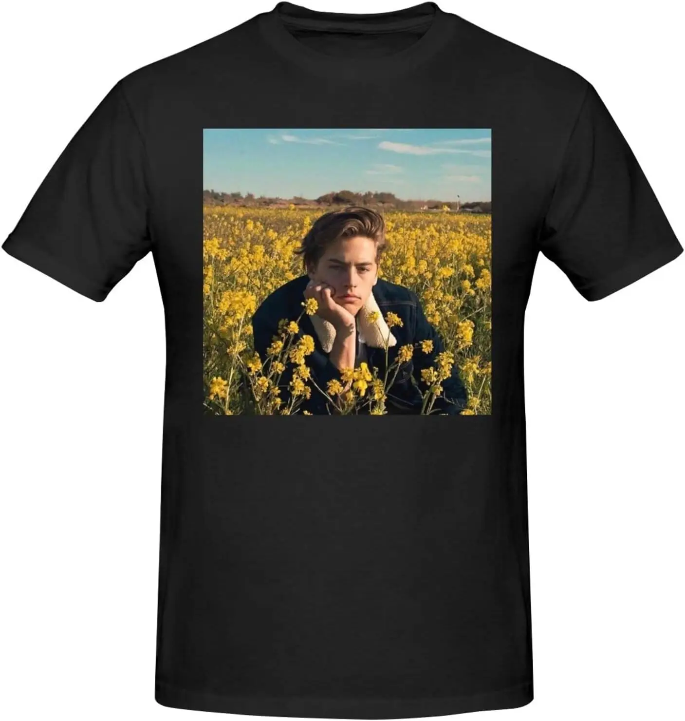 

Cole Sprouse T Shirt Mens Fashion Crew Neck Cool Shirt Colorful Print Graphic Casual Tee Top Black