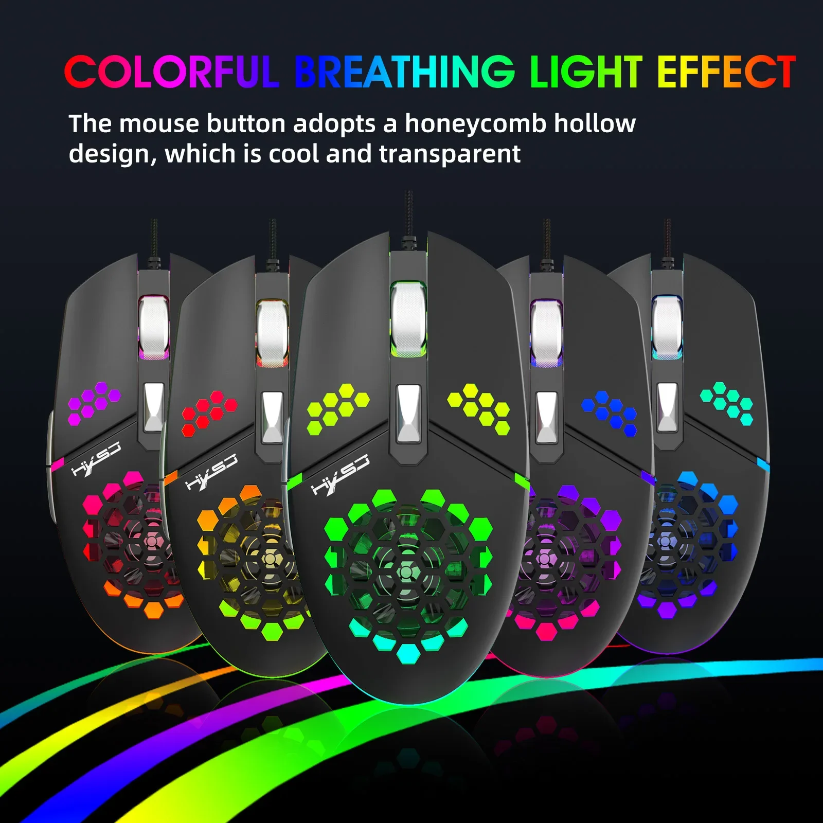 J400 New Fan Mouse Macro Programming Wired Hole Game Mouse 8000dpi Adjustable Hand Sweat-proof Design for office gaming