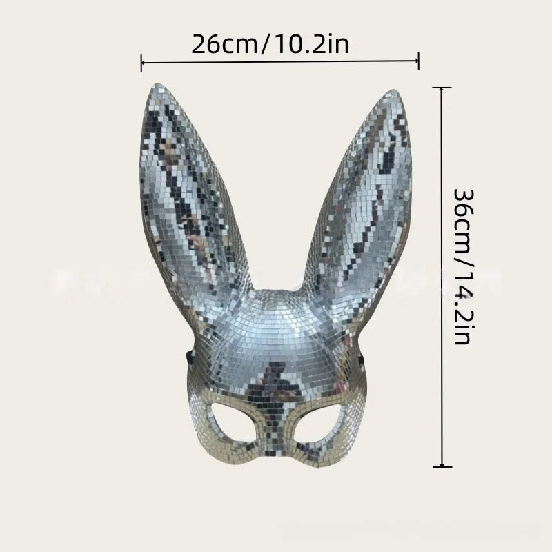 Disco Mirror Rabbit Mask Bunny Girl Costume Accessory For Halloween Party Stage Performance Cosplay Decor Prop