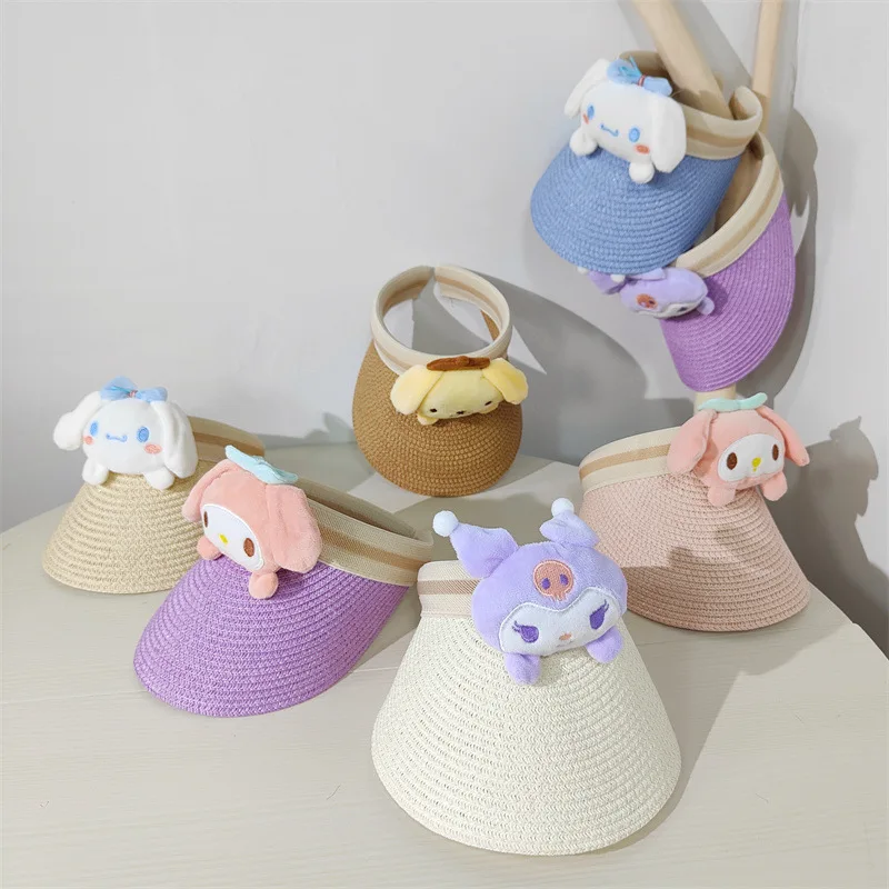 

Sanrio Kuromi Cinnamoroll Cute Cartoon Straw Hat My Melody Summer Children's Outdoor UV Shade Hat Hollow Top Hat Girls Gift