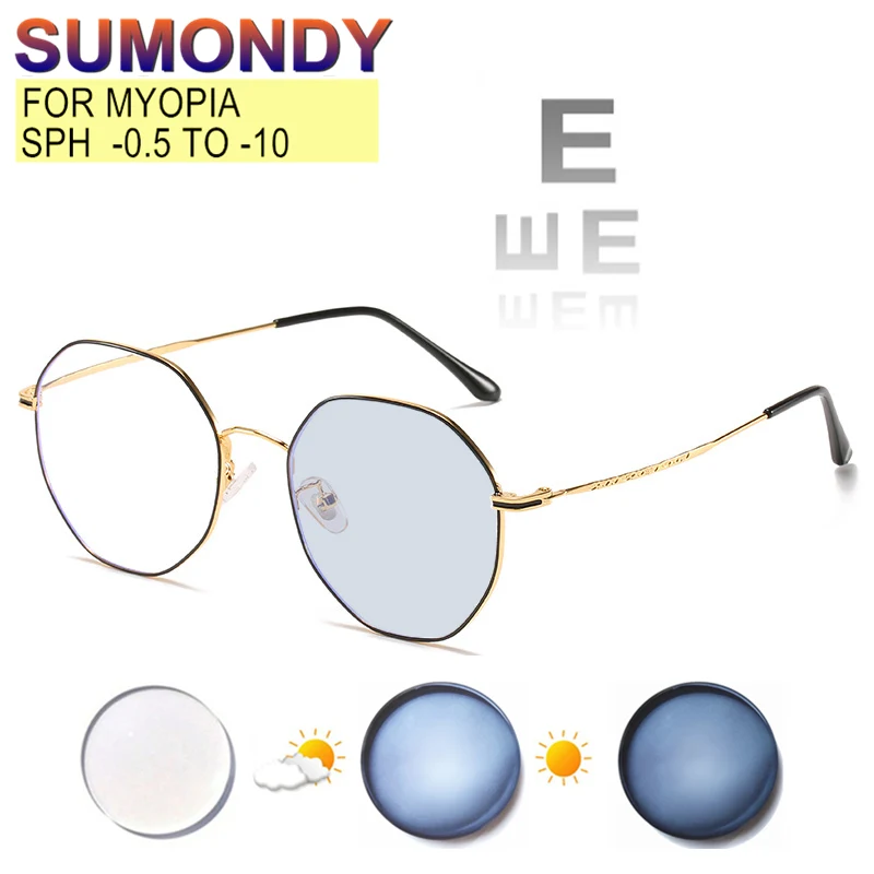 

Myopia Glasses Sphere -0.5 to -10 Women Men Alloy Frame Photochromic Or Blue Light Blocking Lenses Prescription Custom UF117