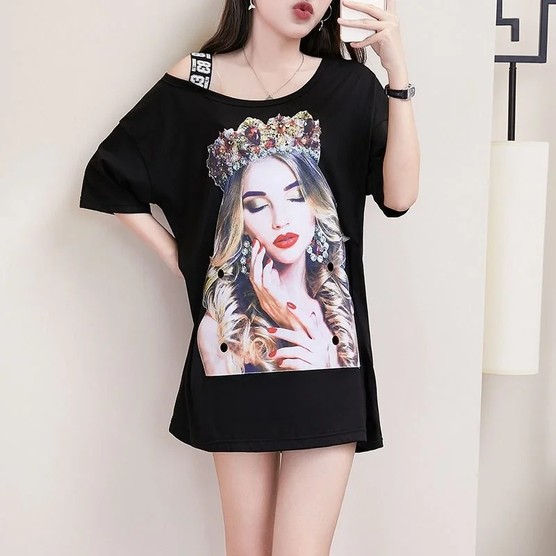 2024 Summer New Niche Short Sleeved Long T-shirt Women's Korean Version Fashion Irregular Loose Plus Size Tops For Women Clothes