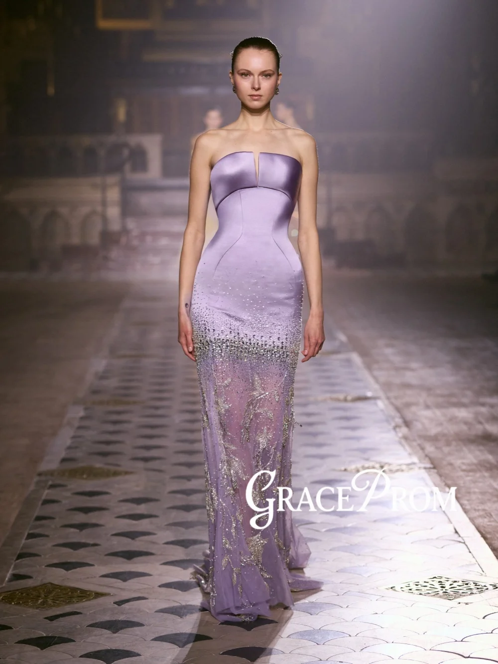 

Purple Exquisite Beaded Evening Dress Floor-length Strapless Straight Wedding Party Gowns Customized Chic Elegant Banquet Gowns