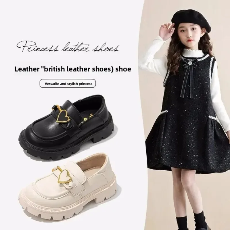 

Princess Style Soft Bottom Loafers Children's Shoes for Girls Spring Autumn Collection Black Flats Fashionable Rubber Upgraded