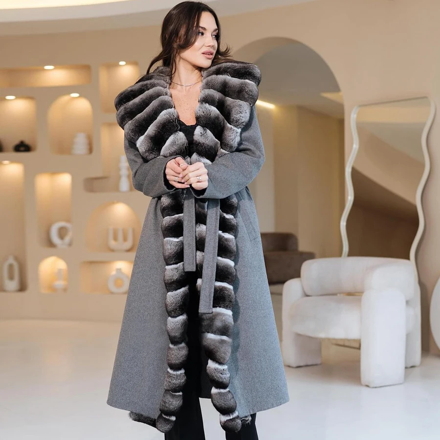 

Cashmere Coat Women Real Woolen Coat With Rabbit Fur Trim Woolen Blend Jackets Best Selling