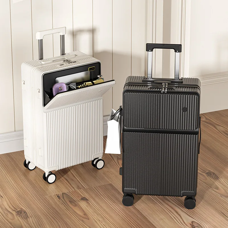 

Front half open multi-function luggage, 26 inch water cup holder universal wheel for men and women boarding luggage