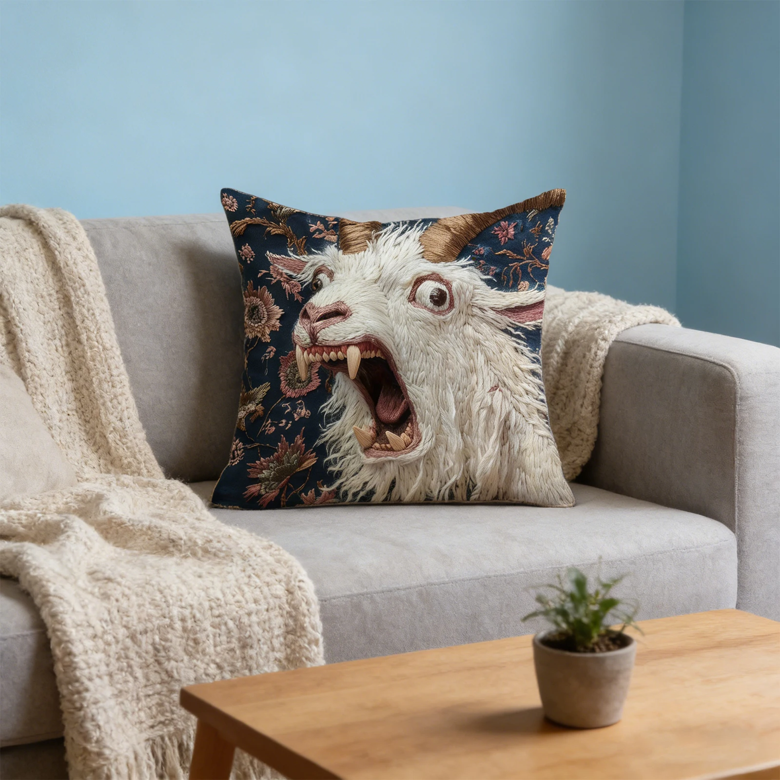 Screaming Goat Pillow Cover 18x18 Inch Hilarious Animal Graphic Soft Pillow Case for Sofa Couch Bed Living Room Cozy Home Decor