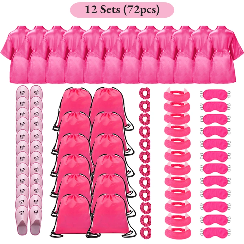 72/6 stuks satijnen badjassen voor kinderen, spa-party voor meisjes, DIY slaapjas kimono, slaapfeestje cadeautjes met cadeauzakjes en slippers voor verjaardagen